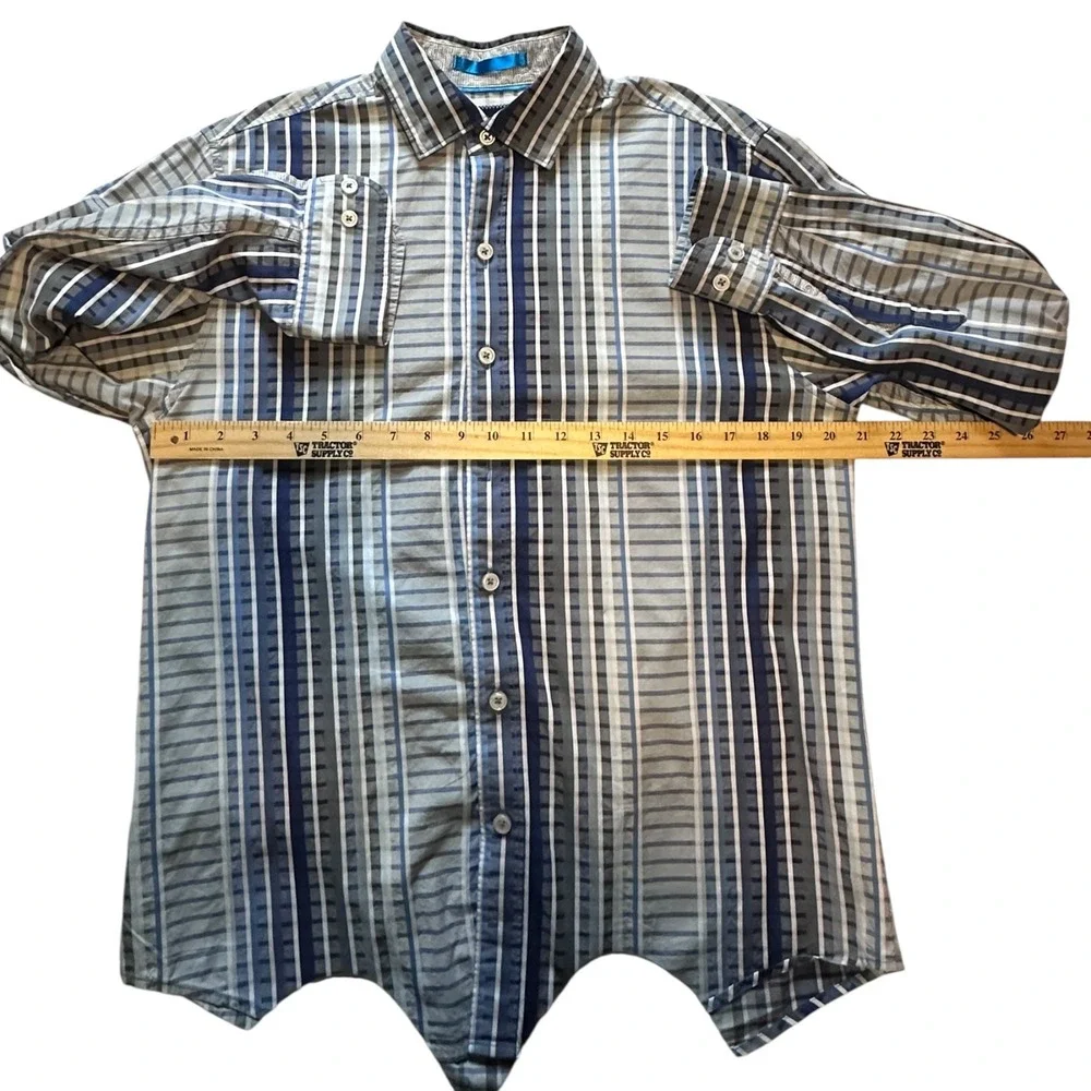 Tommy Bahama Button Down Mens L Blue Grey Excellent Pima Cotton Striped‎ Shirt